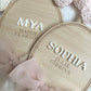 Personalised Baby Name Oval Plaque with Acrylic Name & Chiffon Ribbon