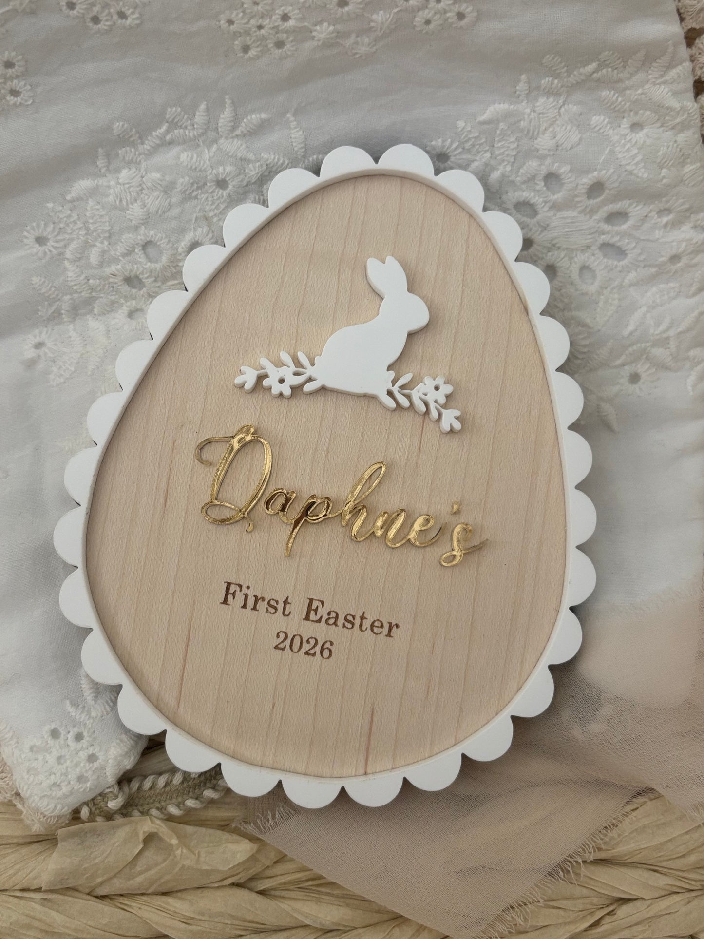 My First Easter Egg Scallop Bunny Plaque