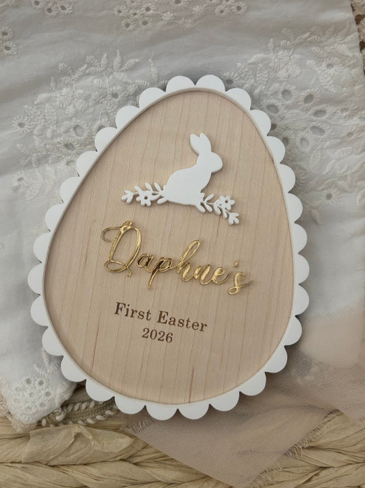 My First Easter Egg Scallop Bunny Plaque
