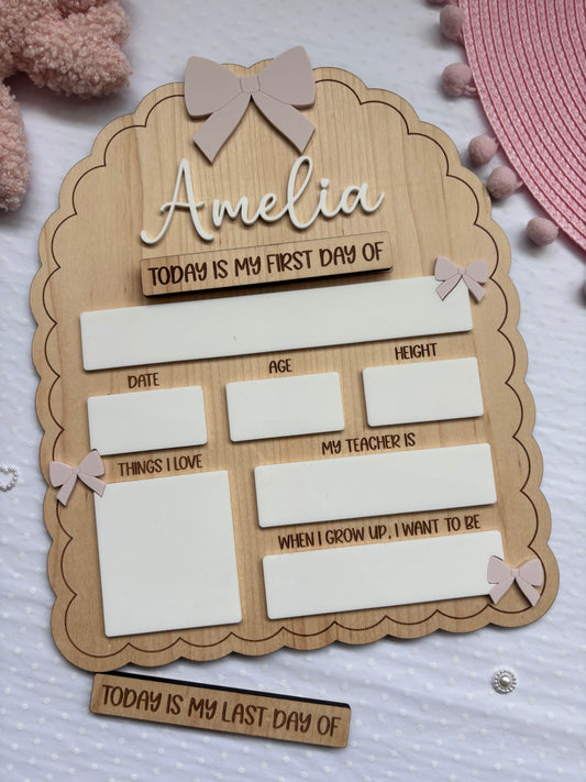 Personalised First Day of School Board - Bows