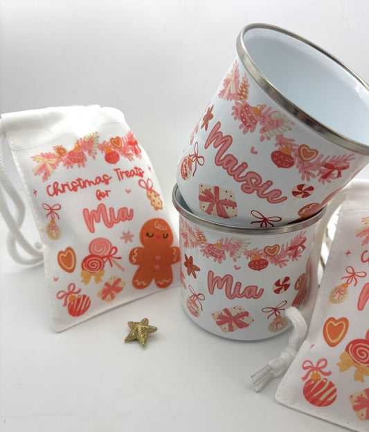 Pink Gingerbread Christmas Mug & Treat bag