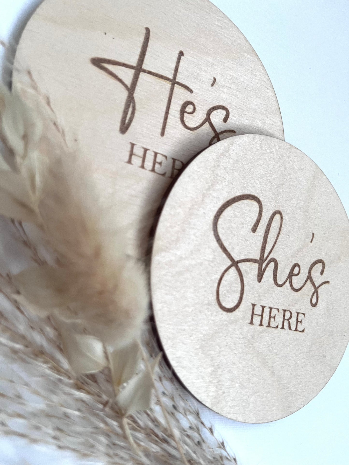 He’s here She’s here double sided gender reveal disc