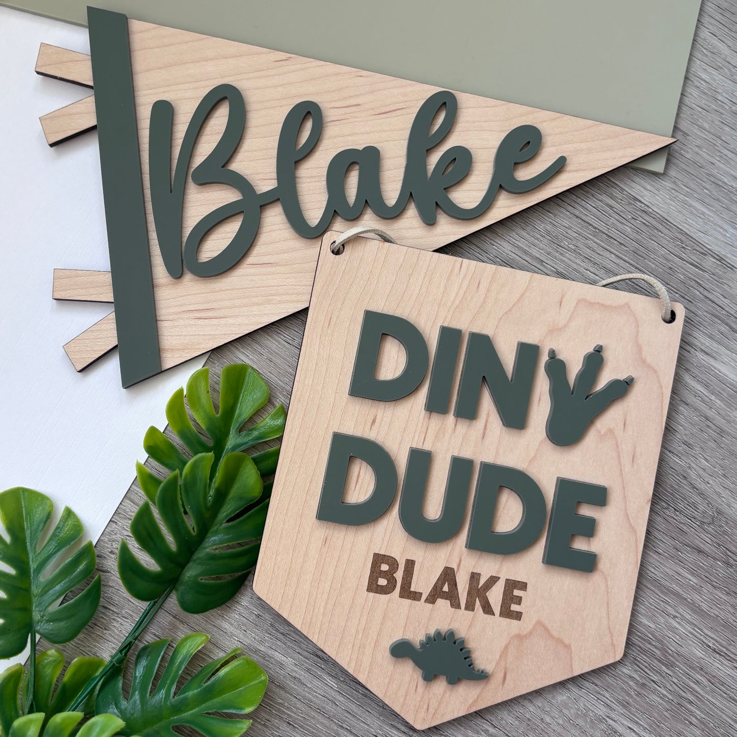 Dino Dude Personalised Plaque and Name Flag
