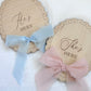 He’s Here, She’s Here Wooden Birth Announcement Plaque