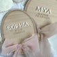 Personalised Baby Name Oval Plaque with Acrylic Name & Chiffon Ribbon