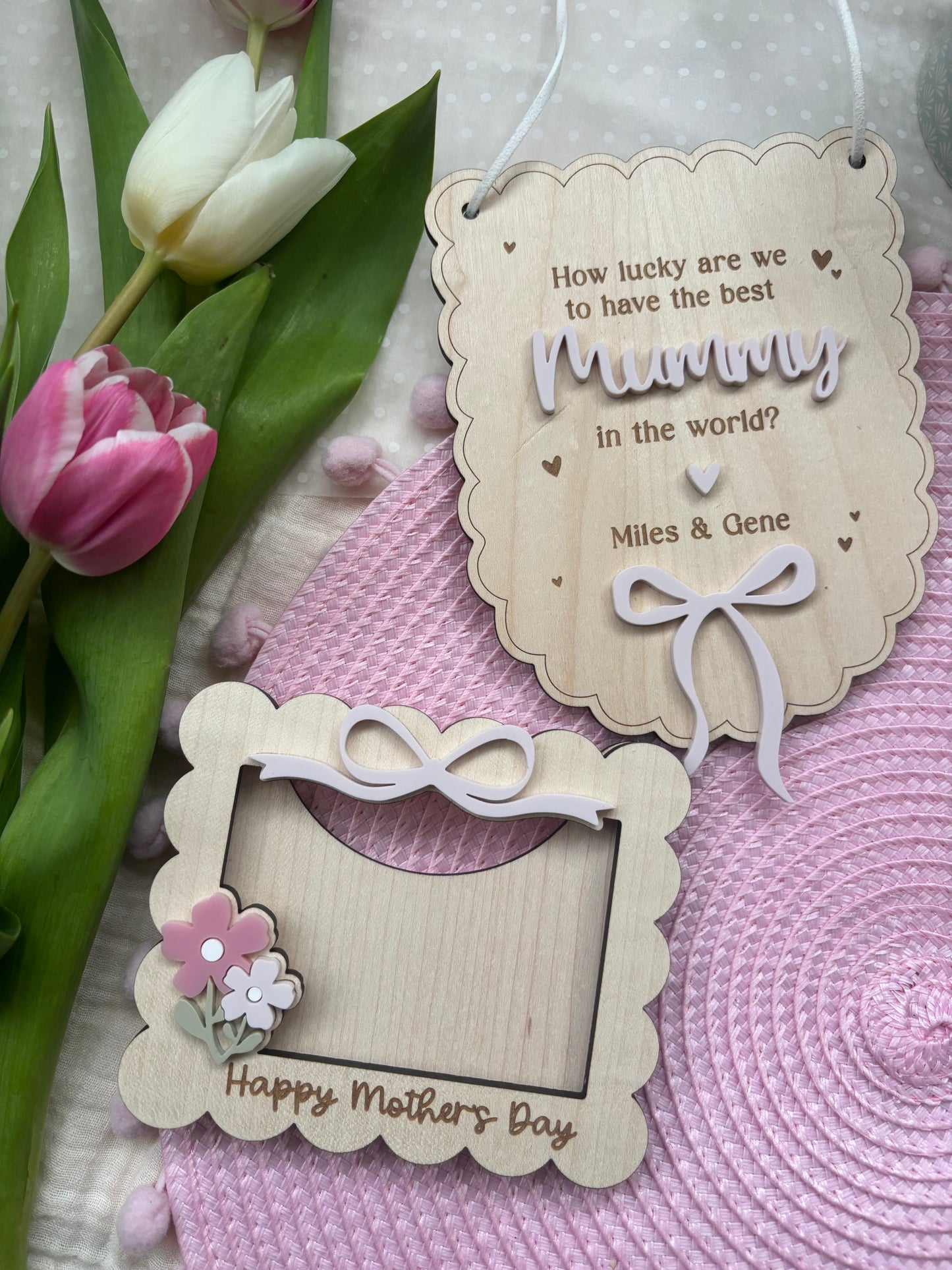 Mother's Day Fridge Magnet Frame Gift for Grandma, Gift for Mum, Mini Wooden Photo Frame with flowers