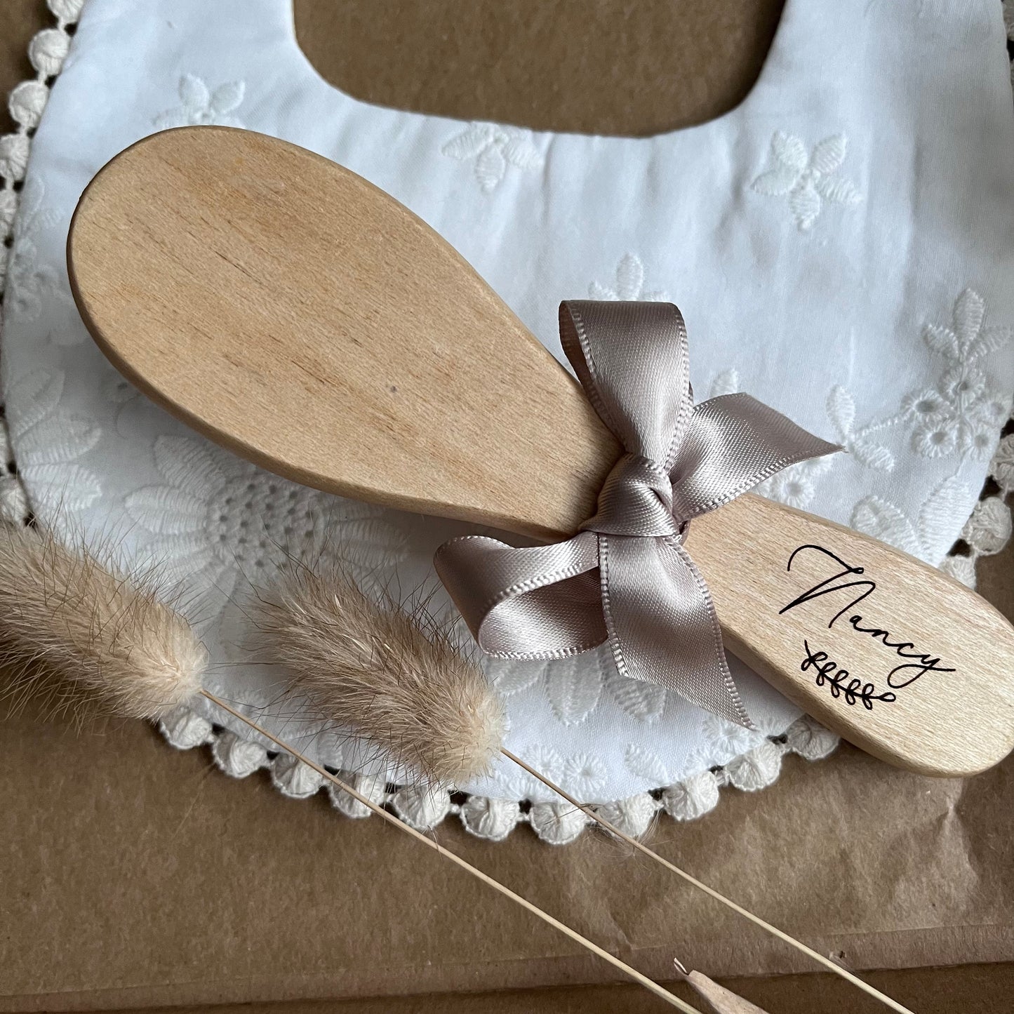 Personalised Baby’s 1st Brush Soft Wool & Wood Engraved Gift