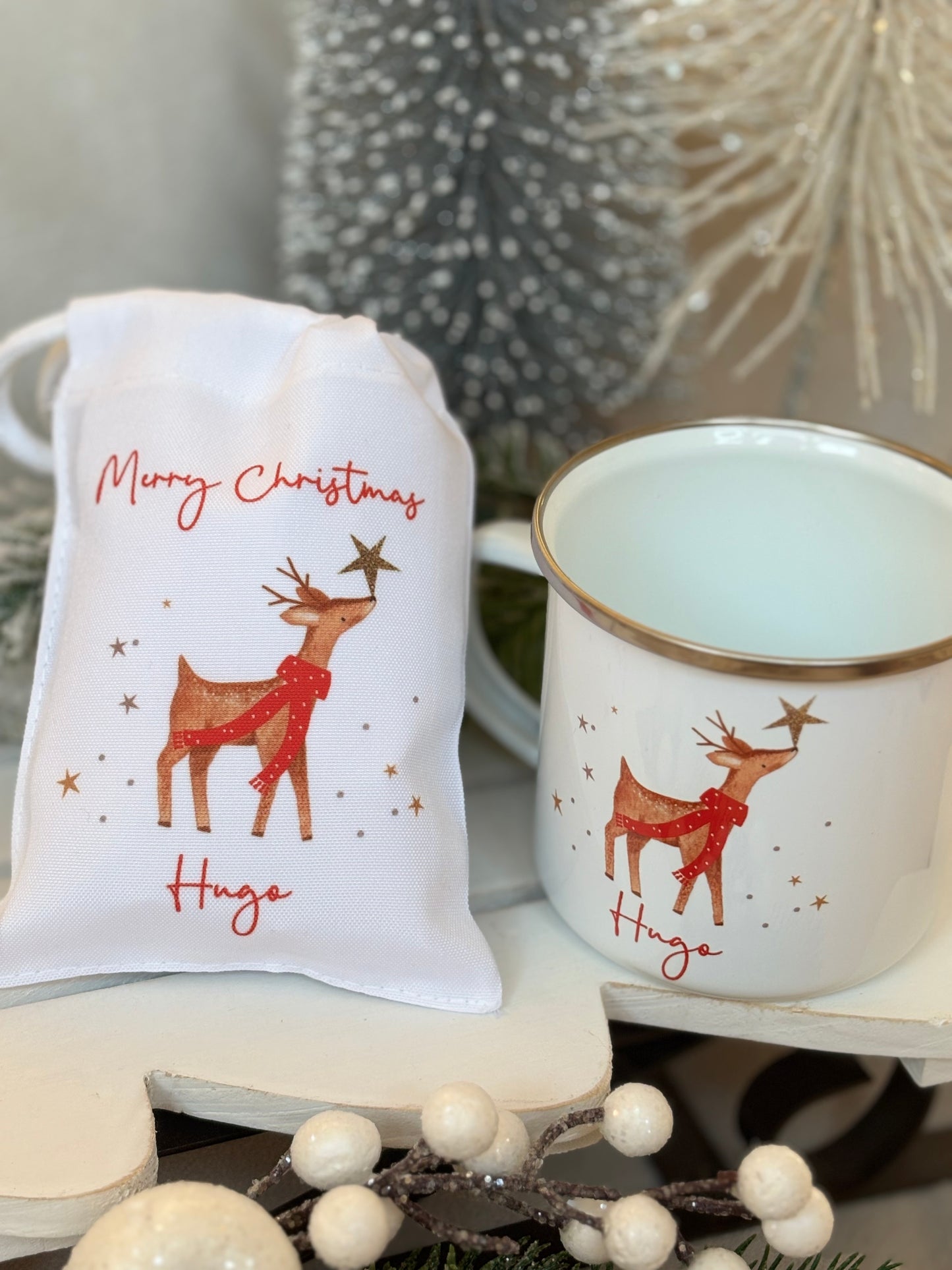 Personalised Reindeer Mug & Treat Bag