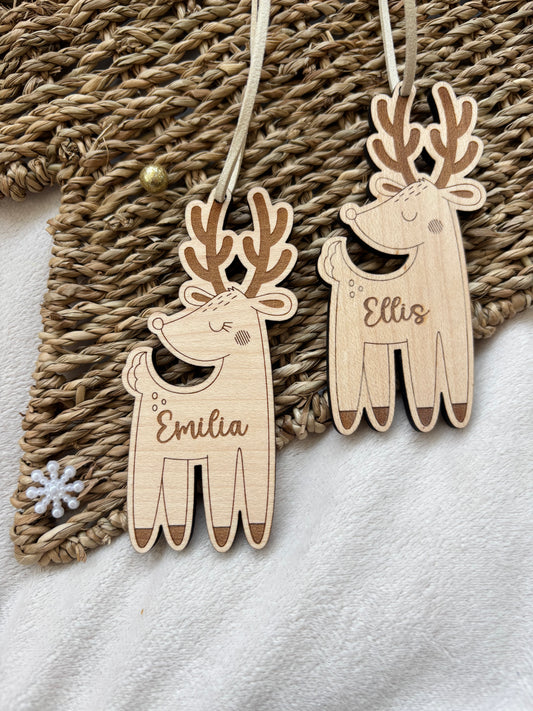 Personalised Reindeer Wooden Bauble