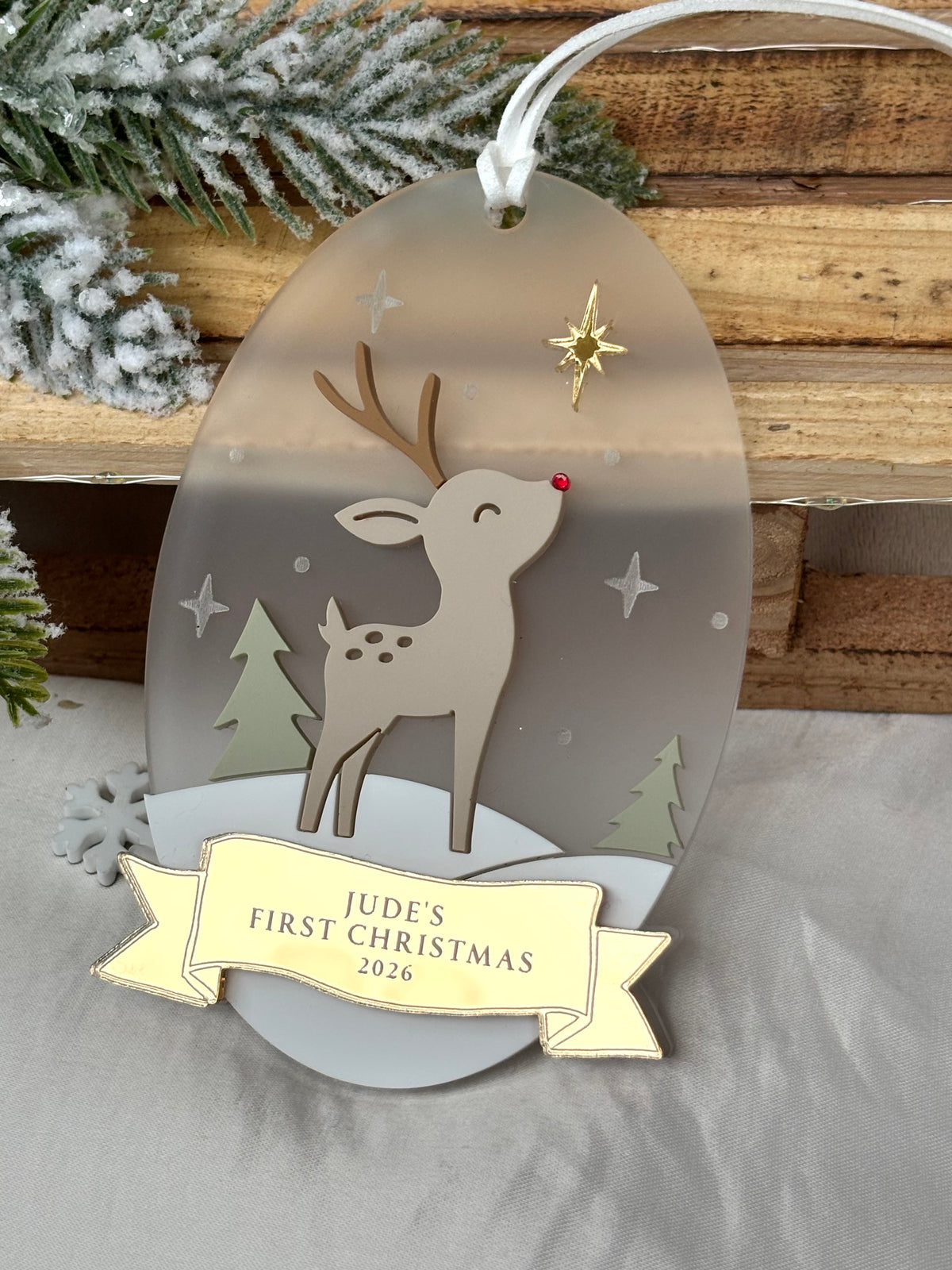 My First Christmas Personalised Rudolf Reindeer  Bauble: Baby’s 1st Christmas Tree Ornament