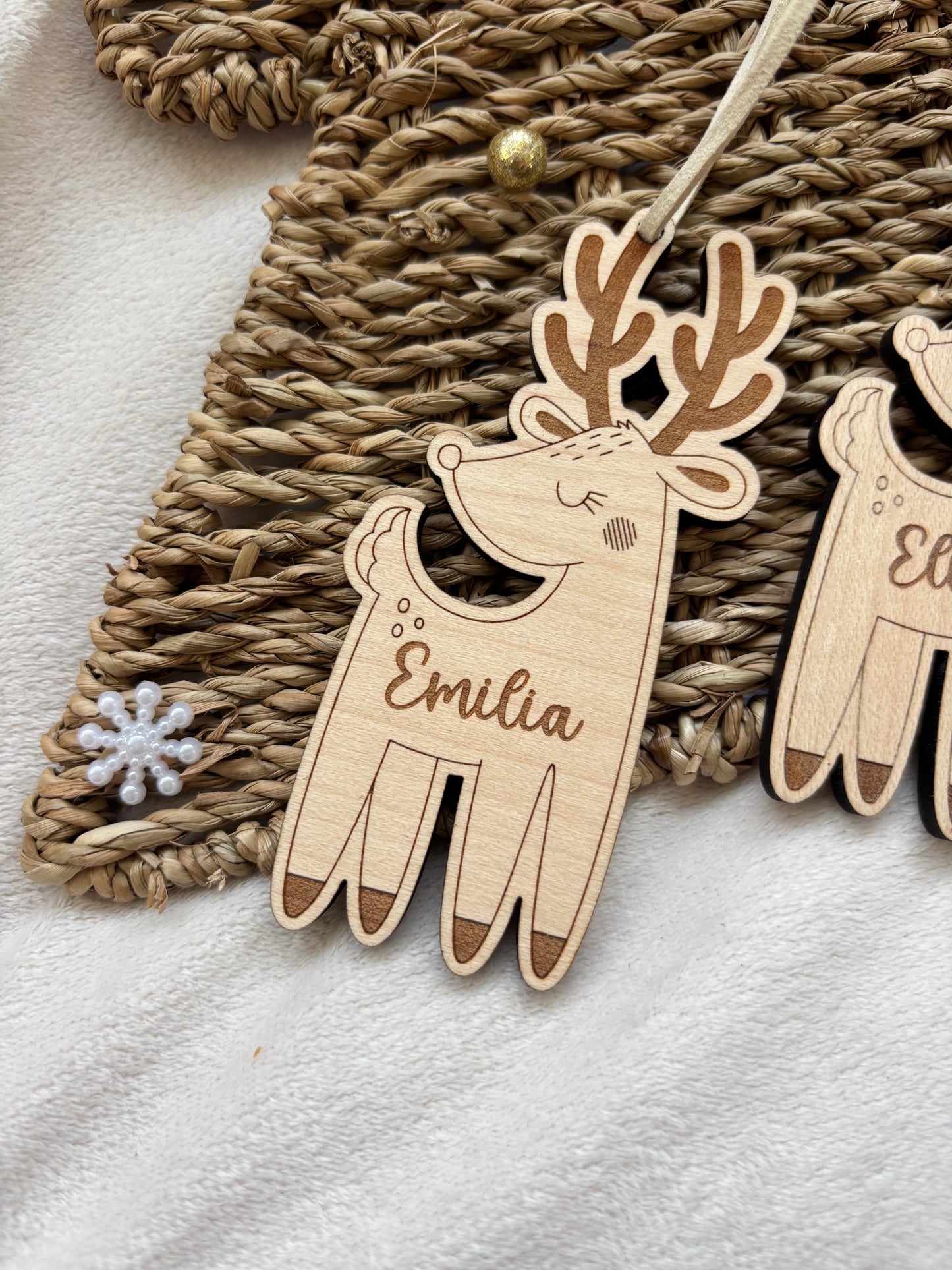 Personalised Reindeer Wooden Bauble