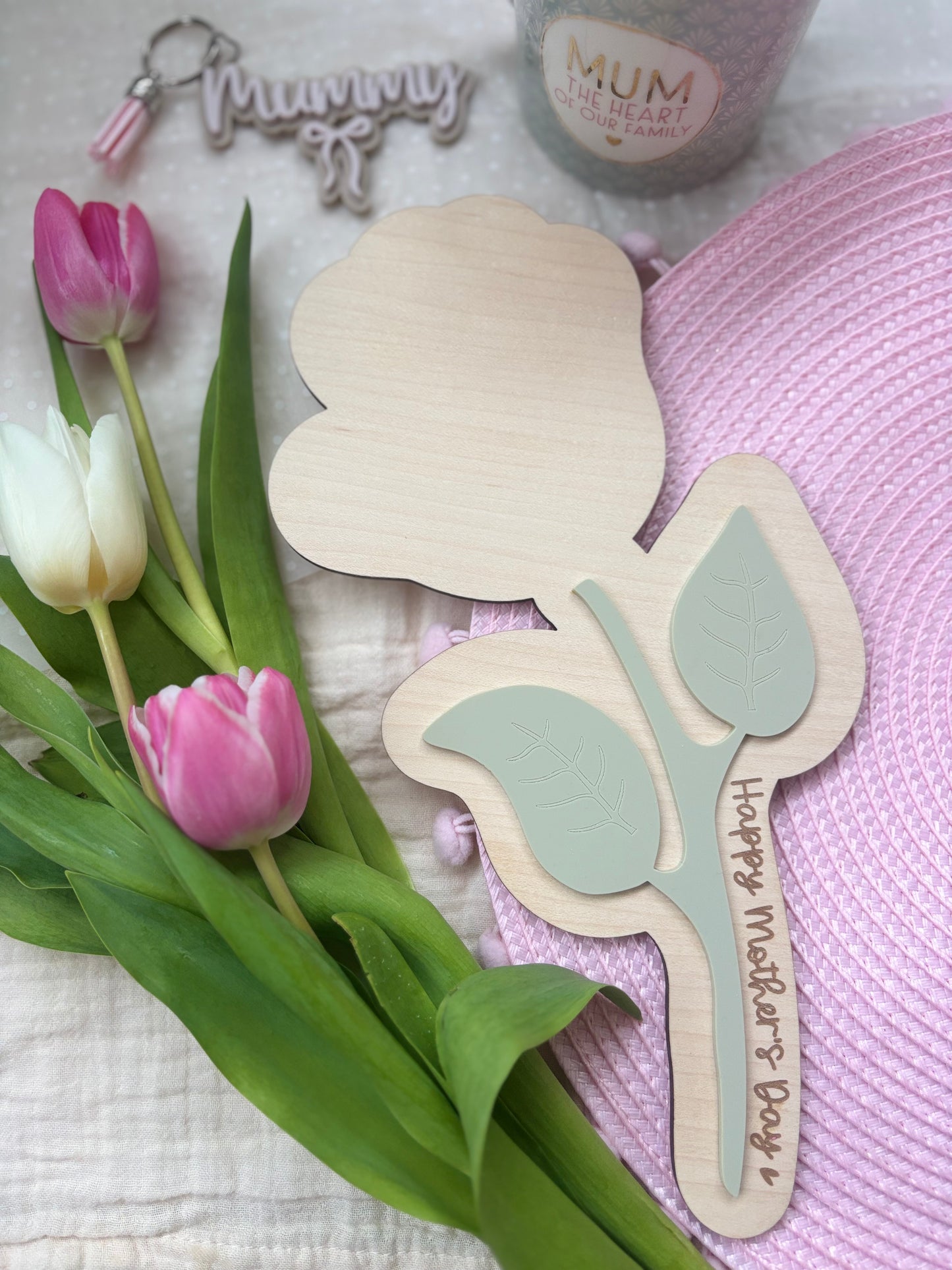Mother's Day Flower Handprint Keepsake - First Mother’s Day Personalised Gift Plaque Wood and Acrylic