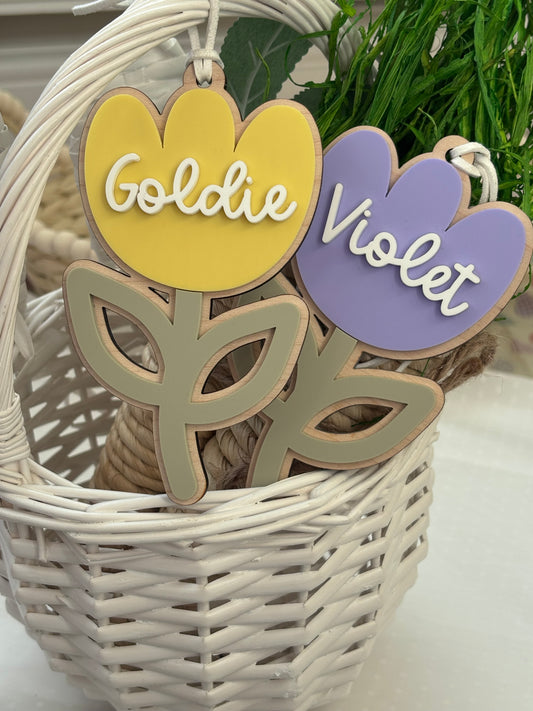 Tulip Flower Acrylic Easter Basket Tag