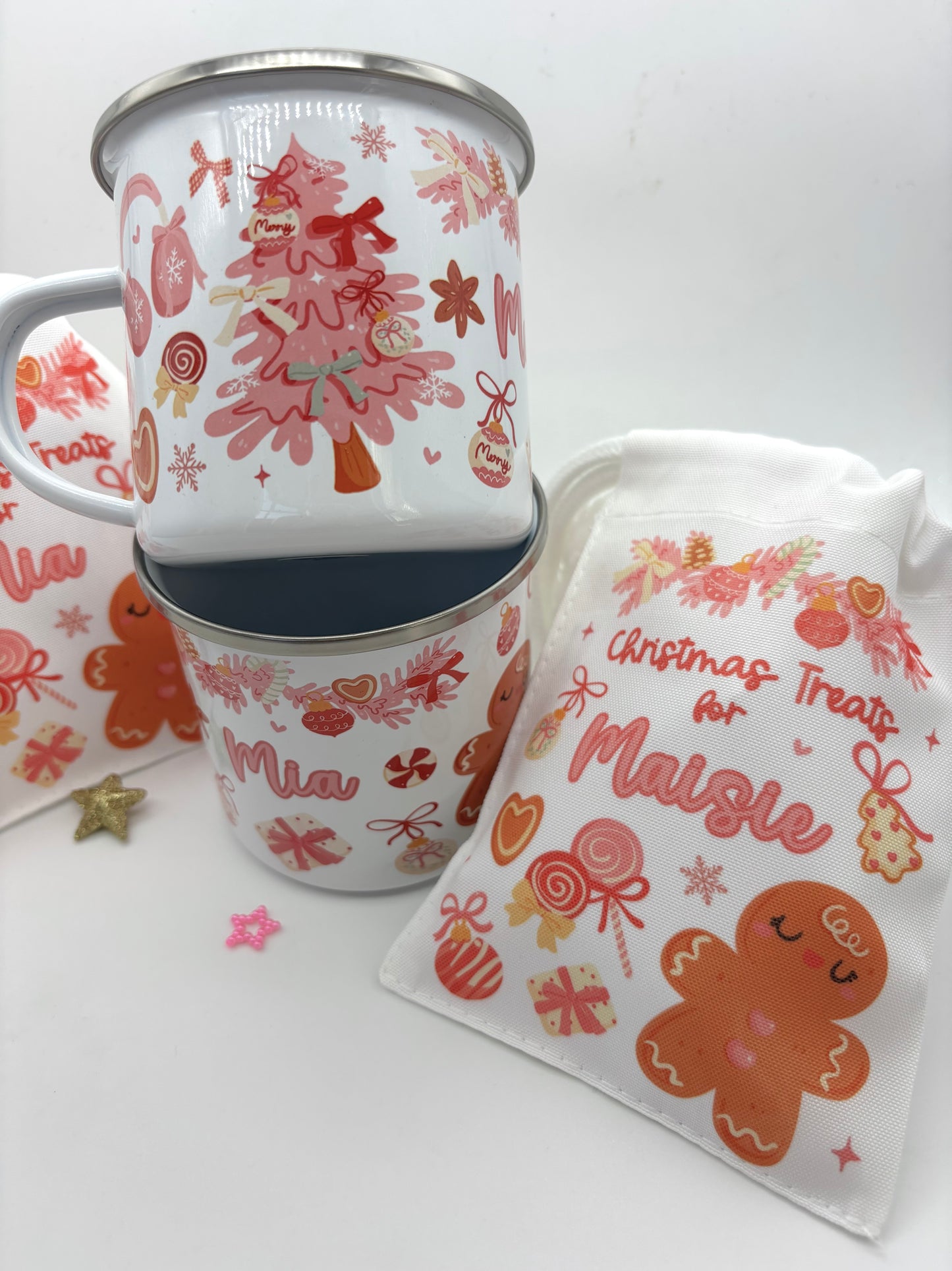 Pink Gingerbread Christmas Mug & Treat bag
