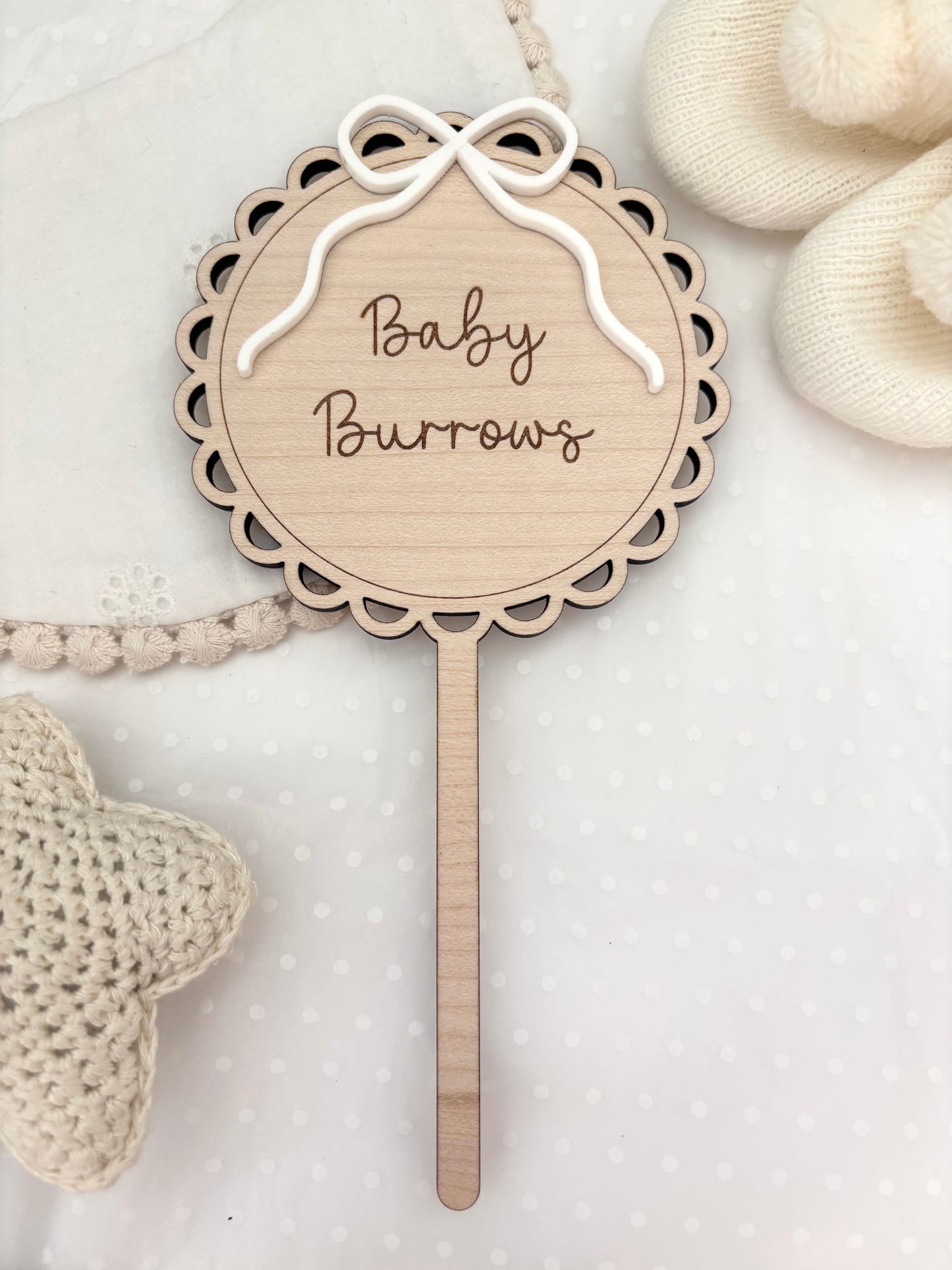 Personalised Wooden Cake Topper - Bow