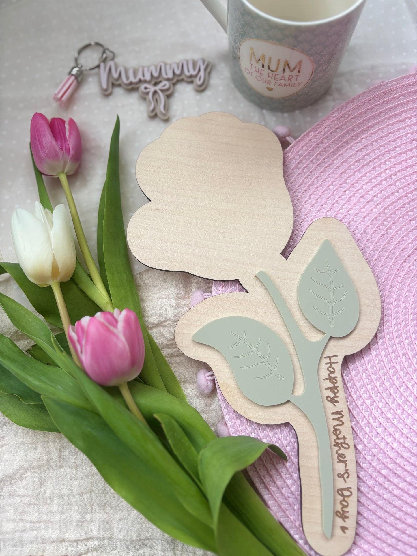 Mother's Day Flower Handprint Keepsake - First Mother’s Day Personalised Gift Plaque Wood and Acrylic