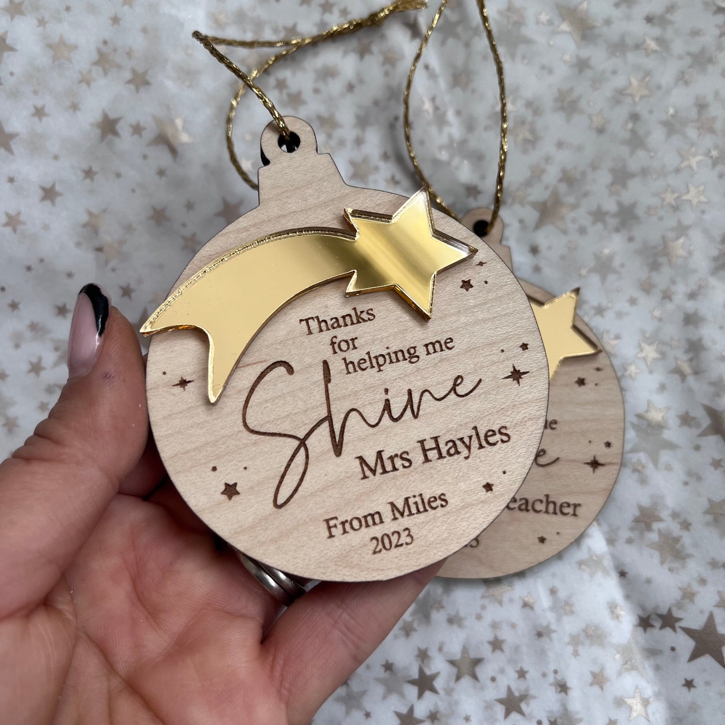 Personalised Thank you for helping me shine Teacher Bauble