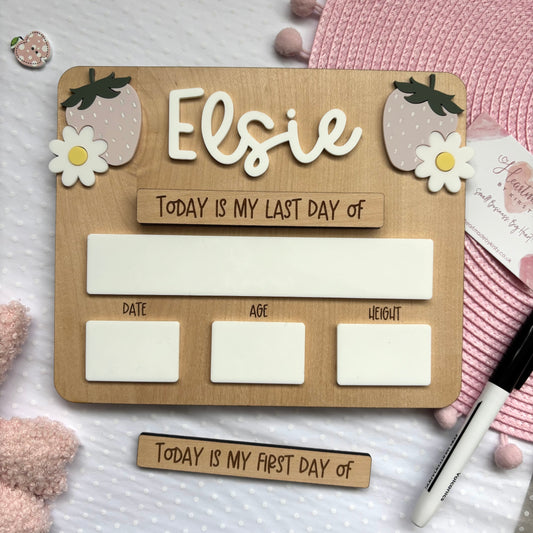 Personalised First Day of School Board - Strawberry Rectangle