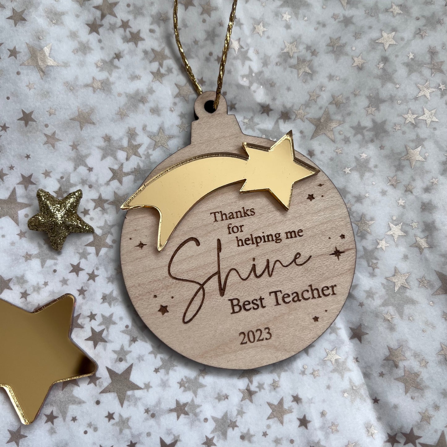 Personalised Thank you for helping me shine Teacher Bauble
