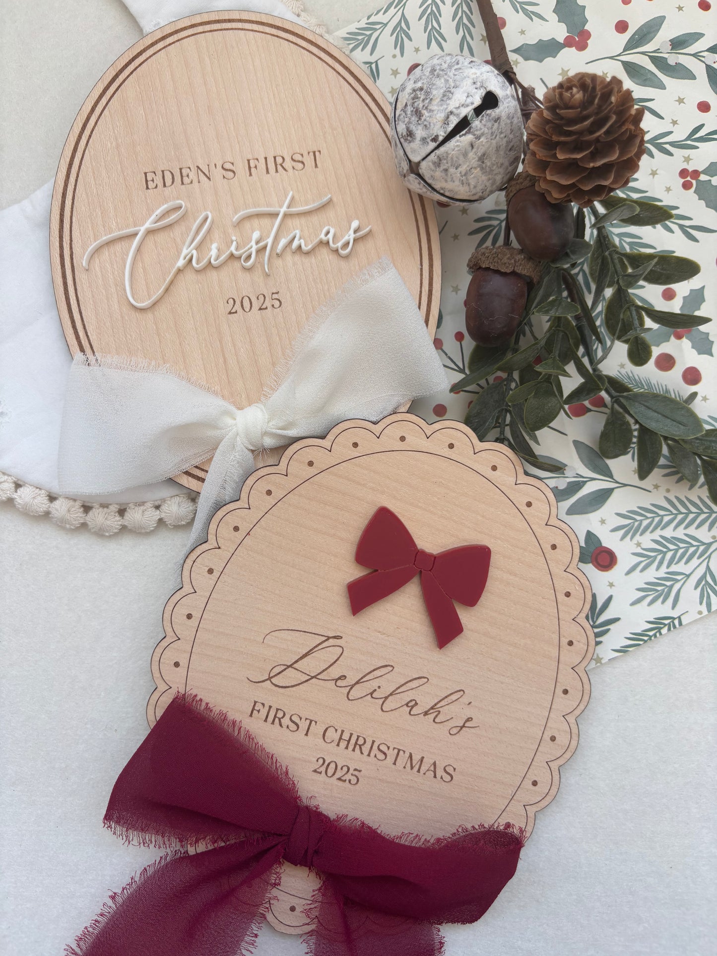 My First Christmas Personalised Plaque - Bow