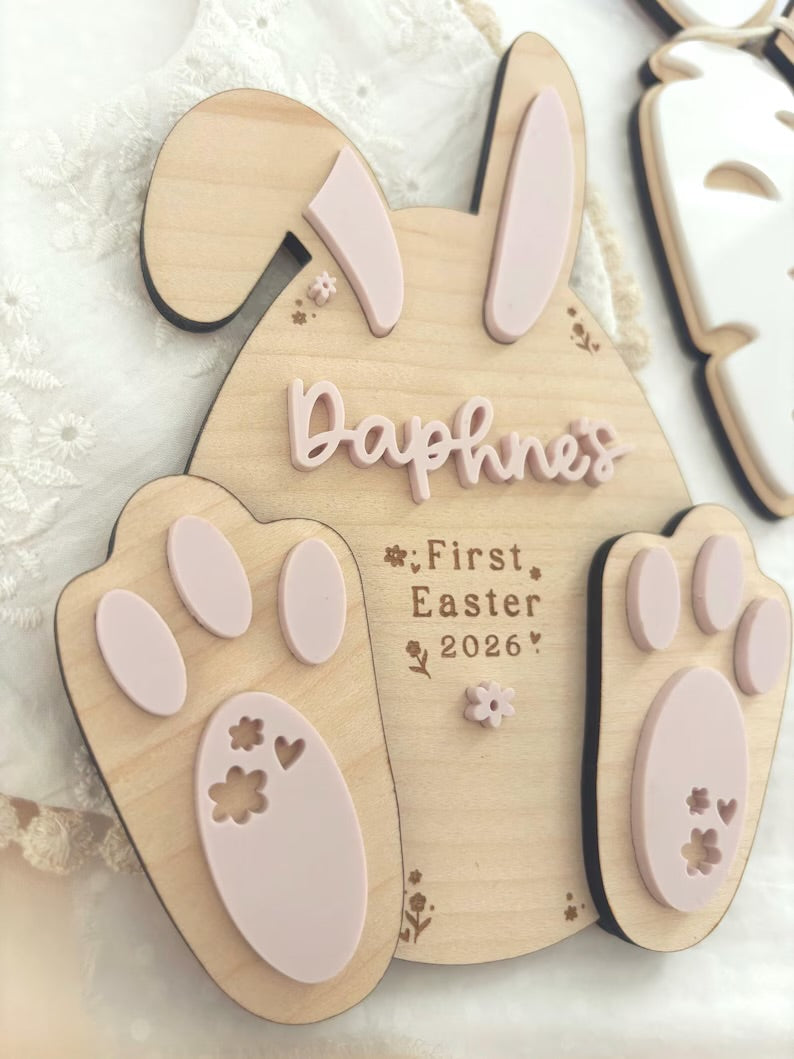 First Easter Floral Bunny Plaque