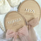 Personalised Baby Name Oval Plaque with Acrylic Name & Chiffon Ribbon
