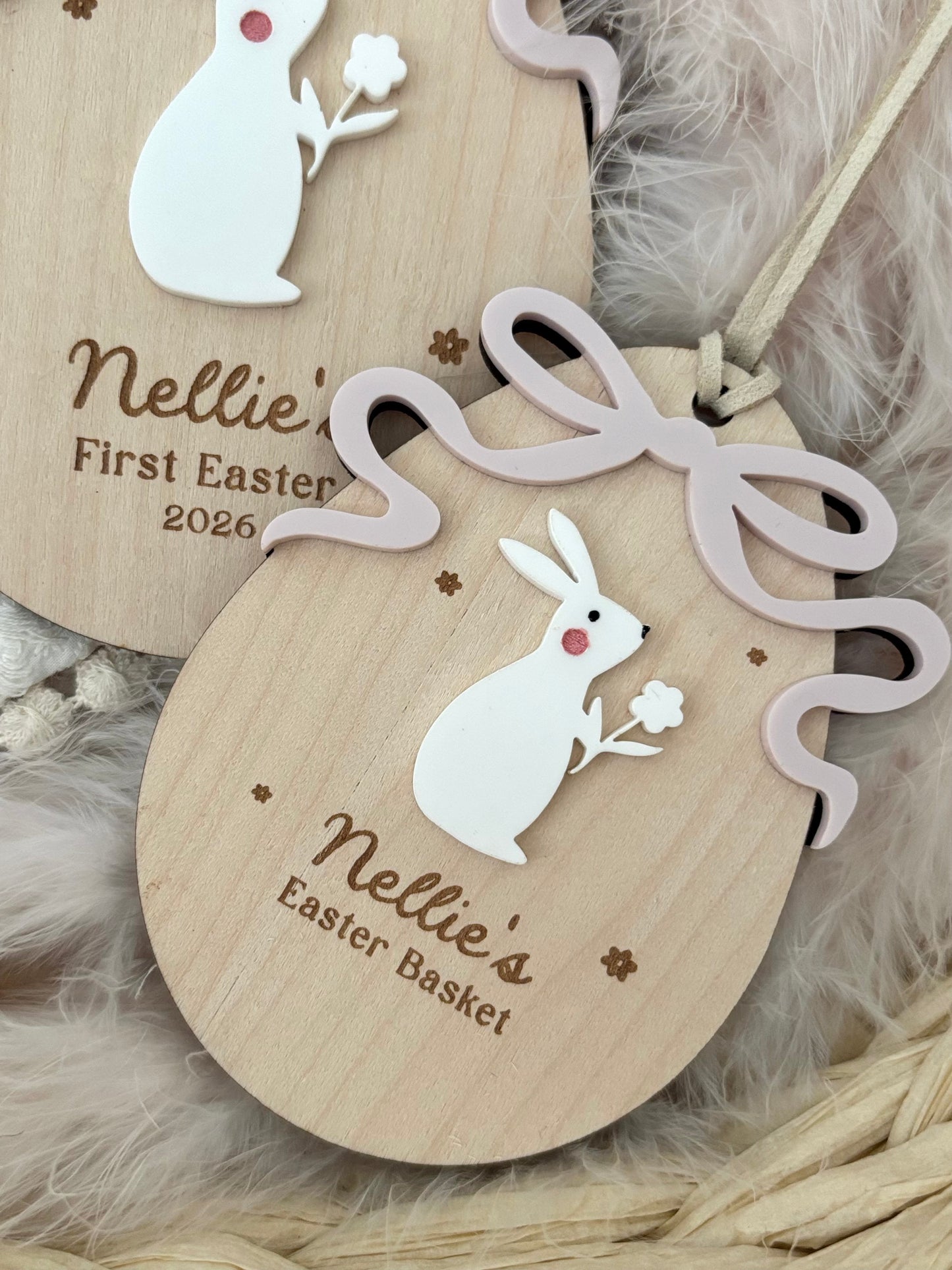 Bunnies and Bows First Easter Plaque & Basket Tag