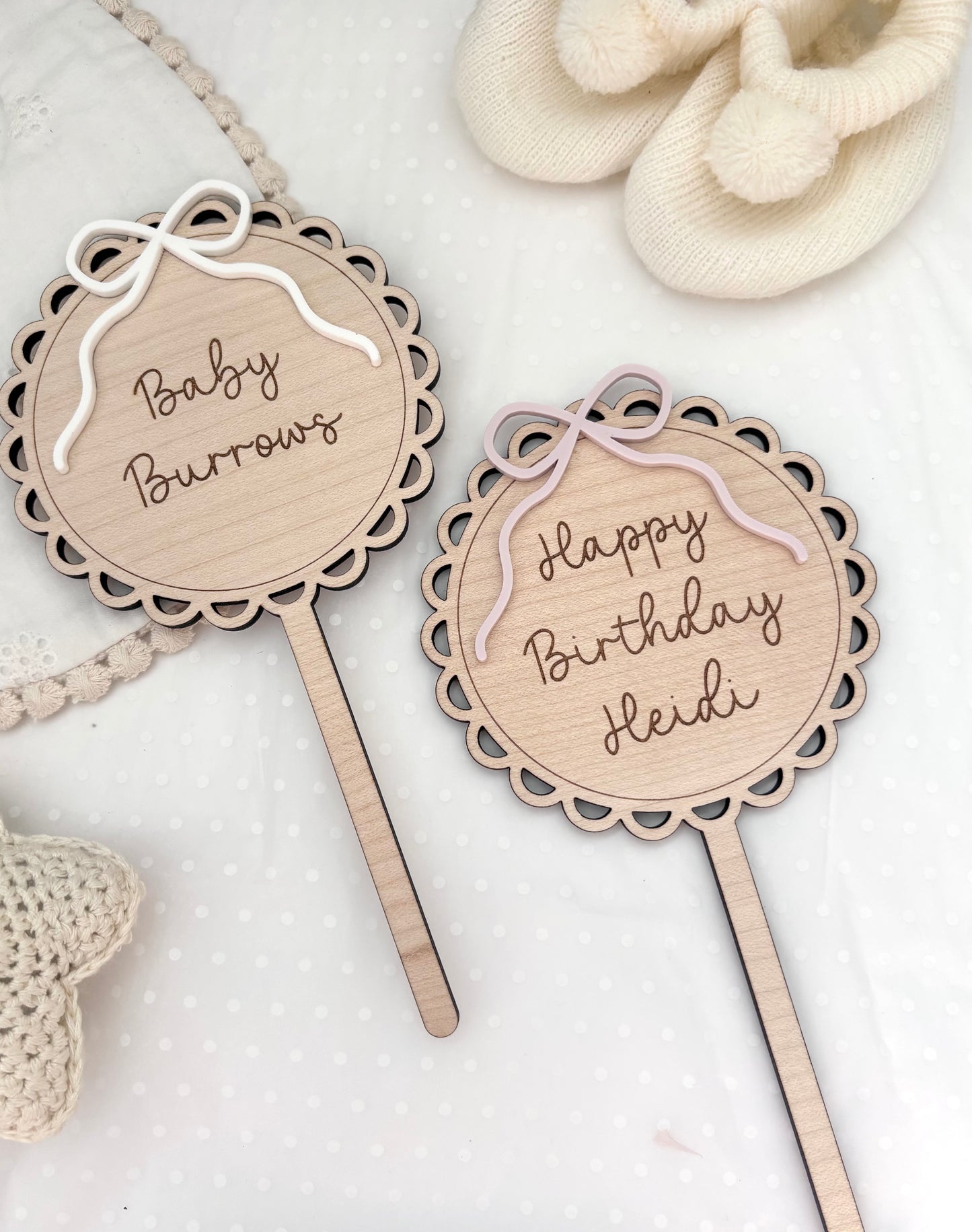 Personalised Wooden Cake Topper - Bow