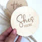 He’s here She’s here double sided gender reveal disc