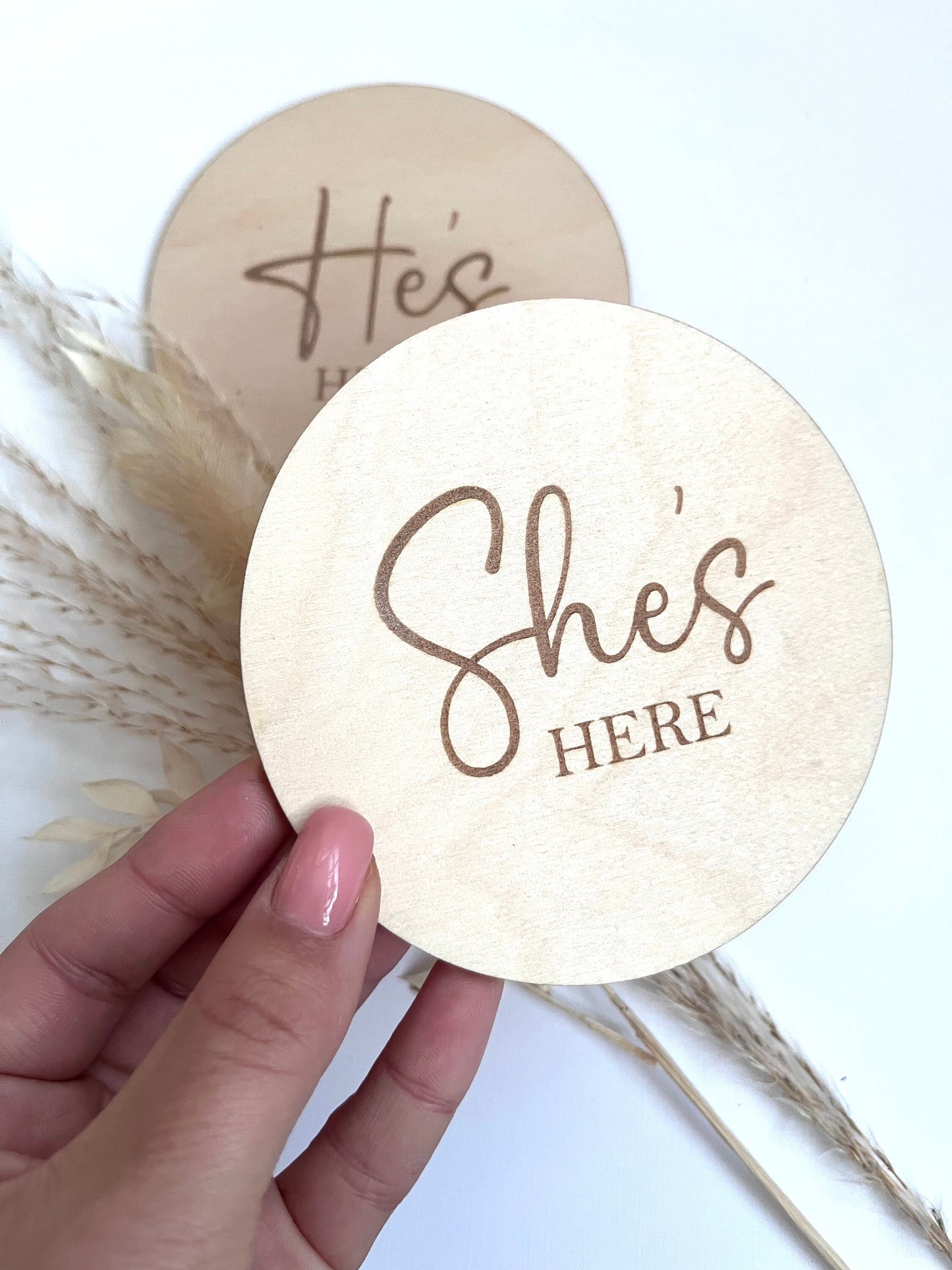 He’s here She’s here double sided gender reveal disc