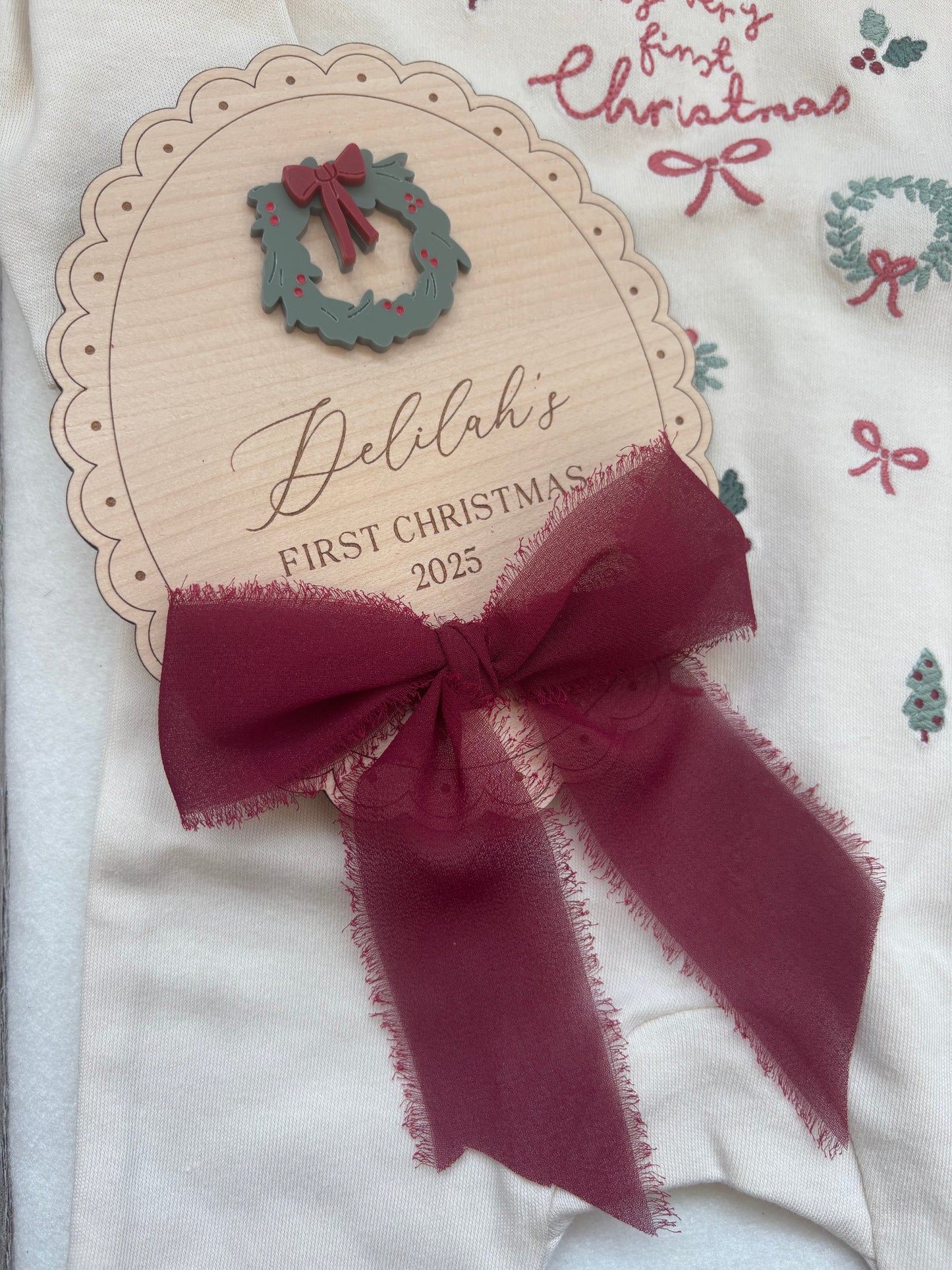 My First Christmas Personalised Plaque - Wreath