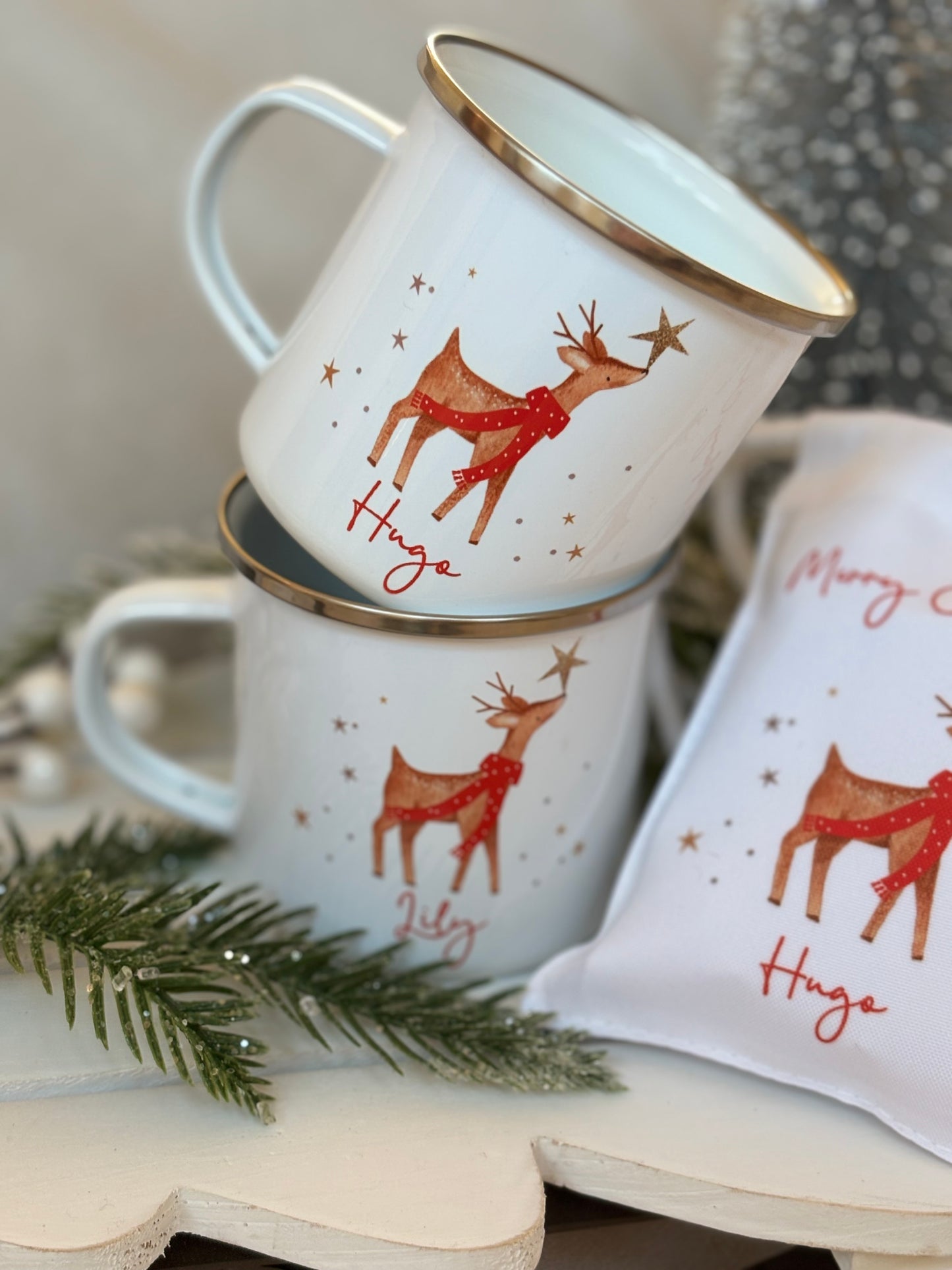 Personalised Reindeer Mug & Treat Bag