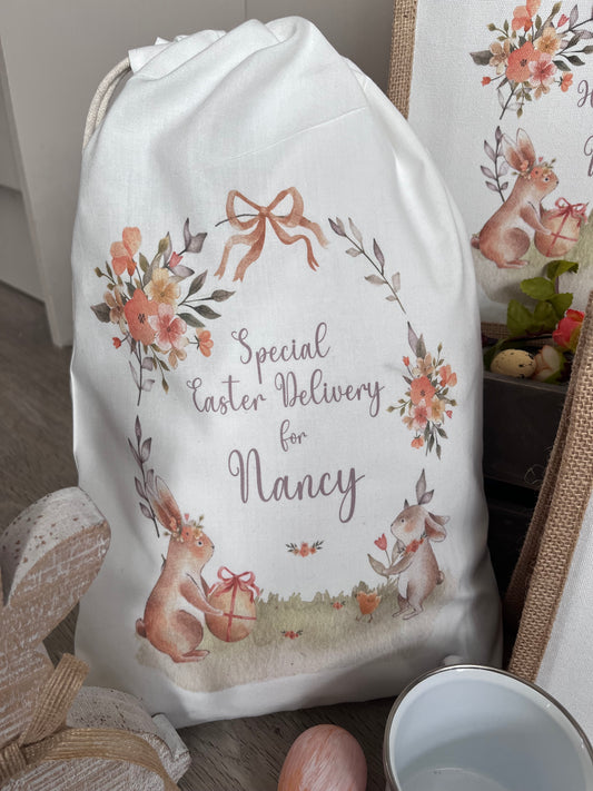 Personalised Large Easter Floral Bunny Gift Sack