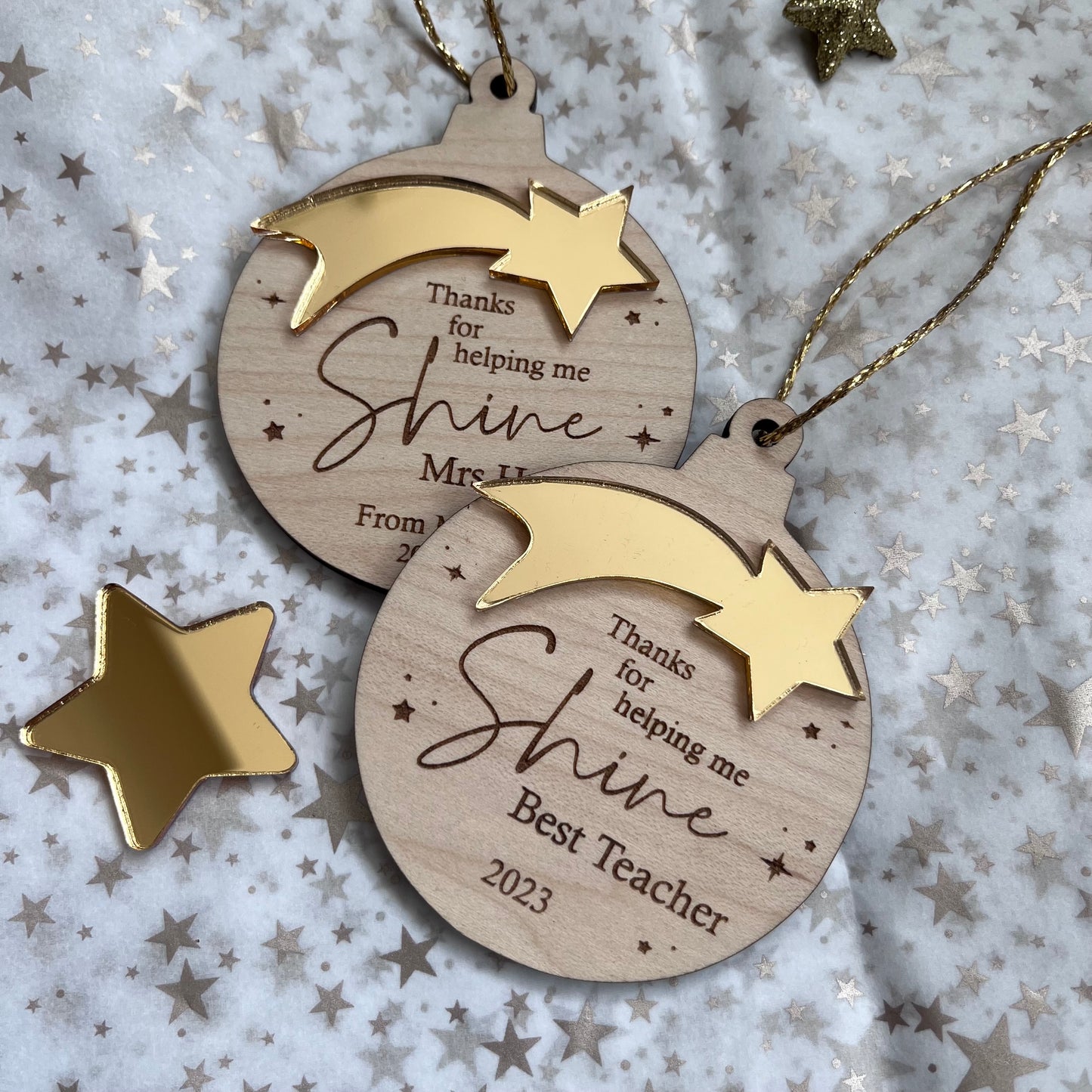 Personalised Thank you for helping me shine Teacher Bauble