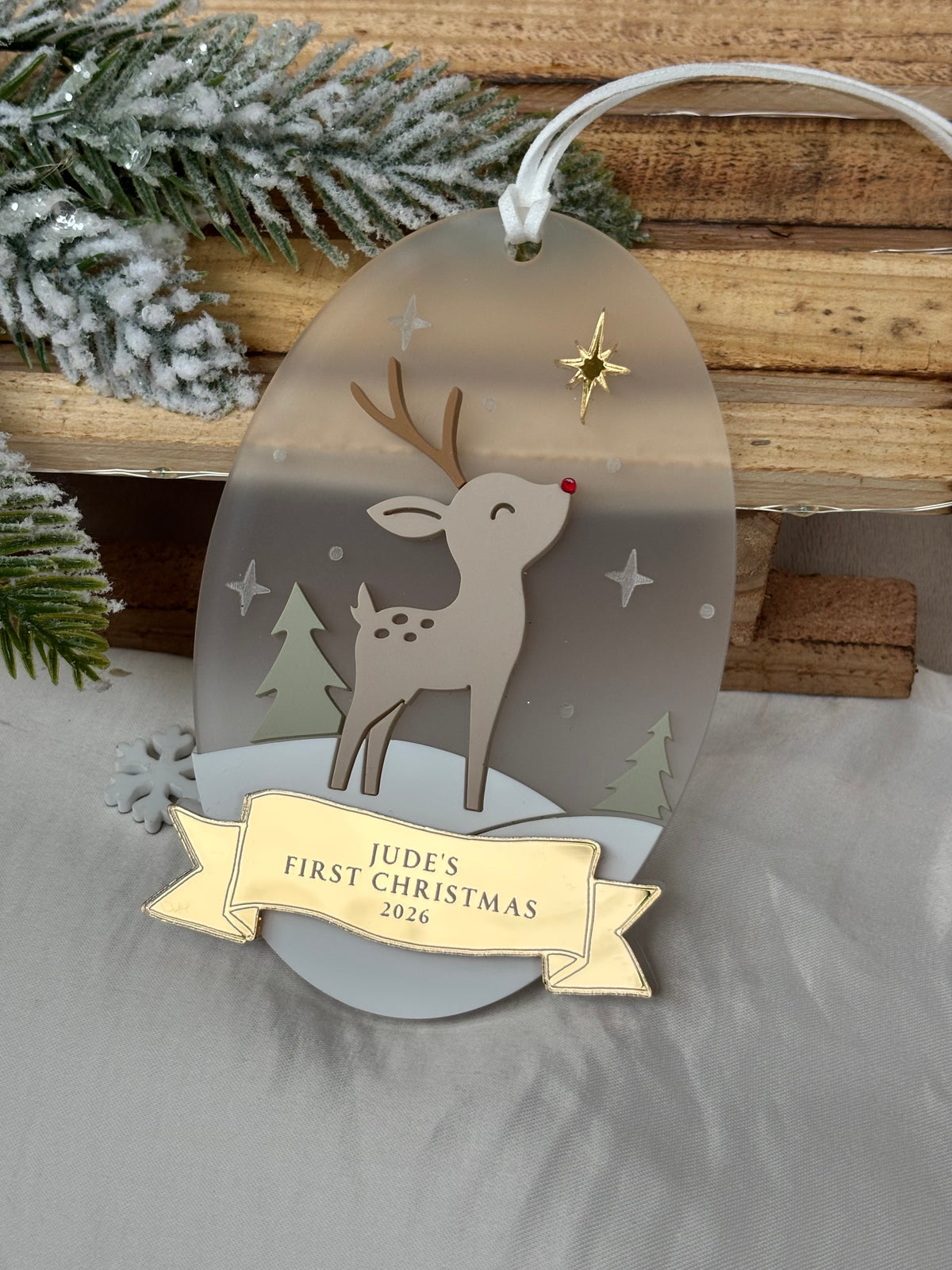 My First Christmas Personalised Rudolf Reindeer  Bauble: Baby’s 1st Christmas Tree Ornament
