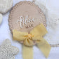Personalised Baby Name Reveal Wooden Scallop Bow Plaque