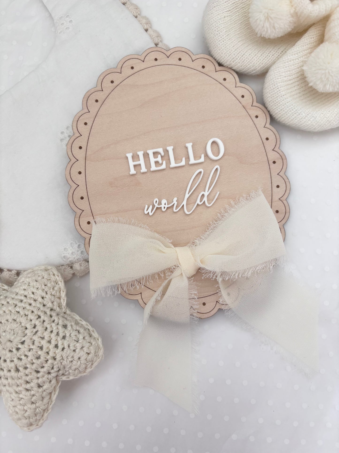 Hello World Wooden Birth Announcement Plaque