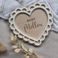 Personalised Scallop Heart Baby Name Announcement Plaque