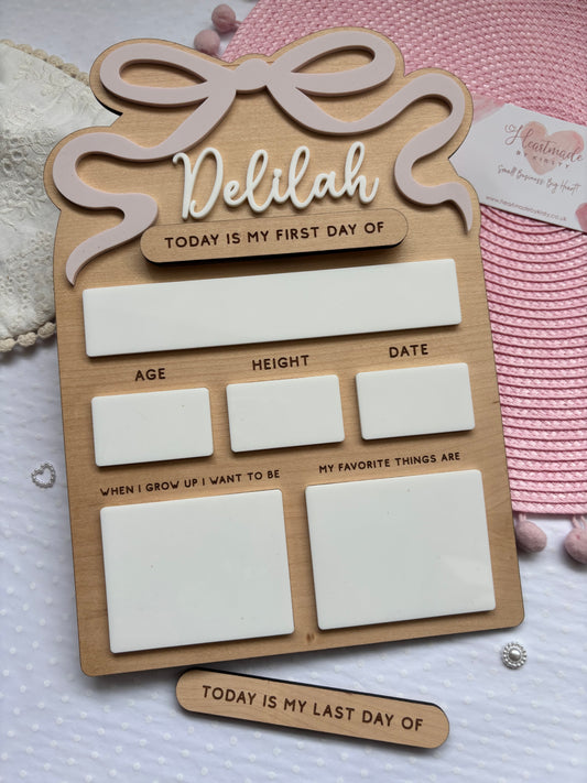 Personalised First Day of School Board - Bows