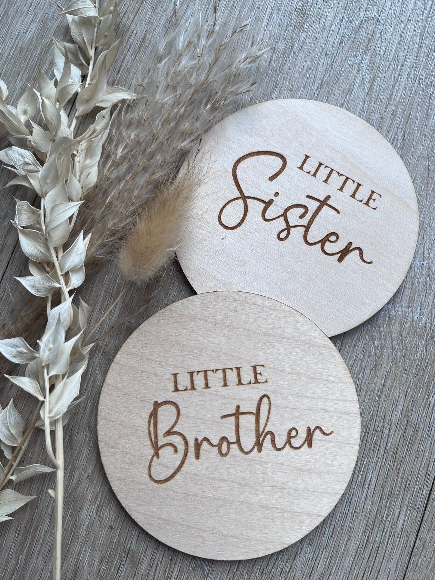 Double sided Little Brother or Sister gender announcement prop.