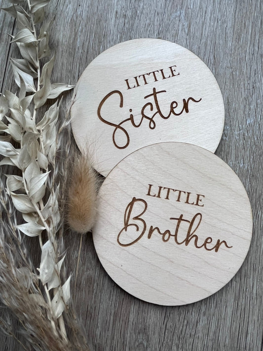 Double sided Little Brother or Sister gender announcement prop.