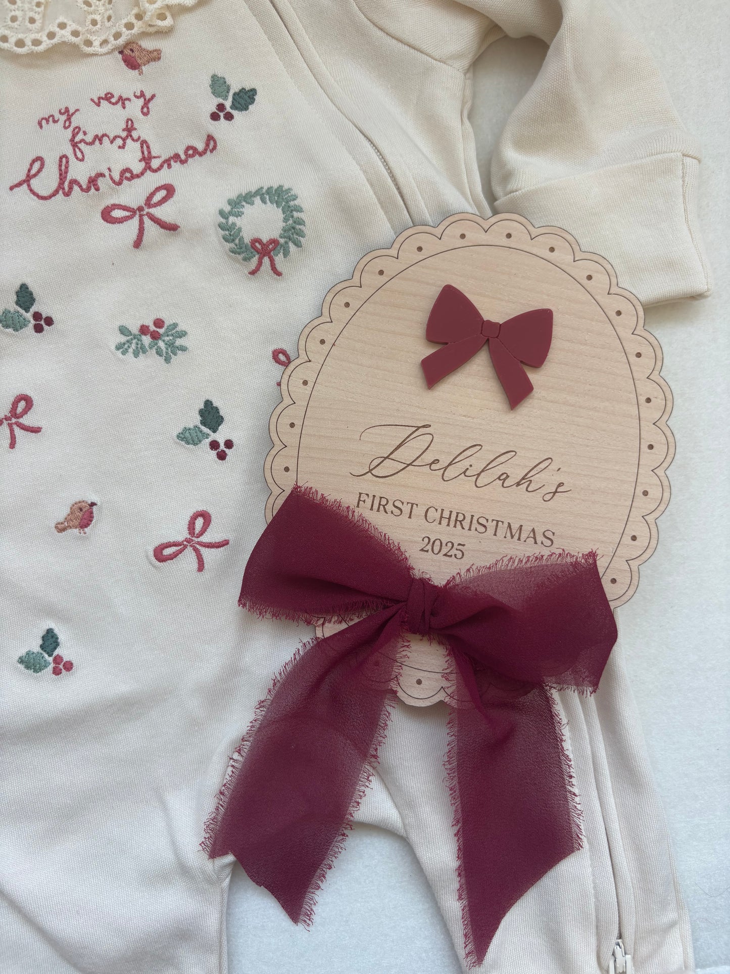 My First Christmas Personalised Plaque - Bow