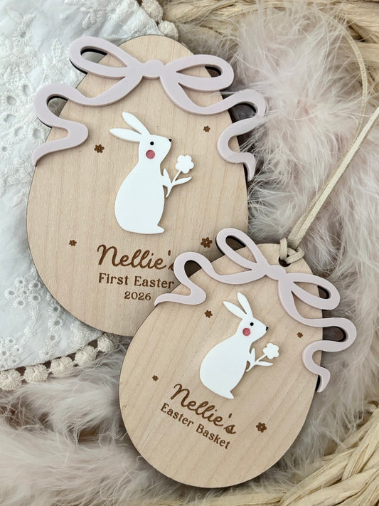 Bunnies and Bows First Easter Plaque & Basket Tag