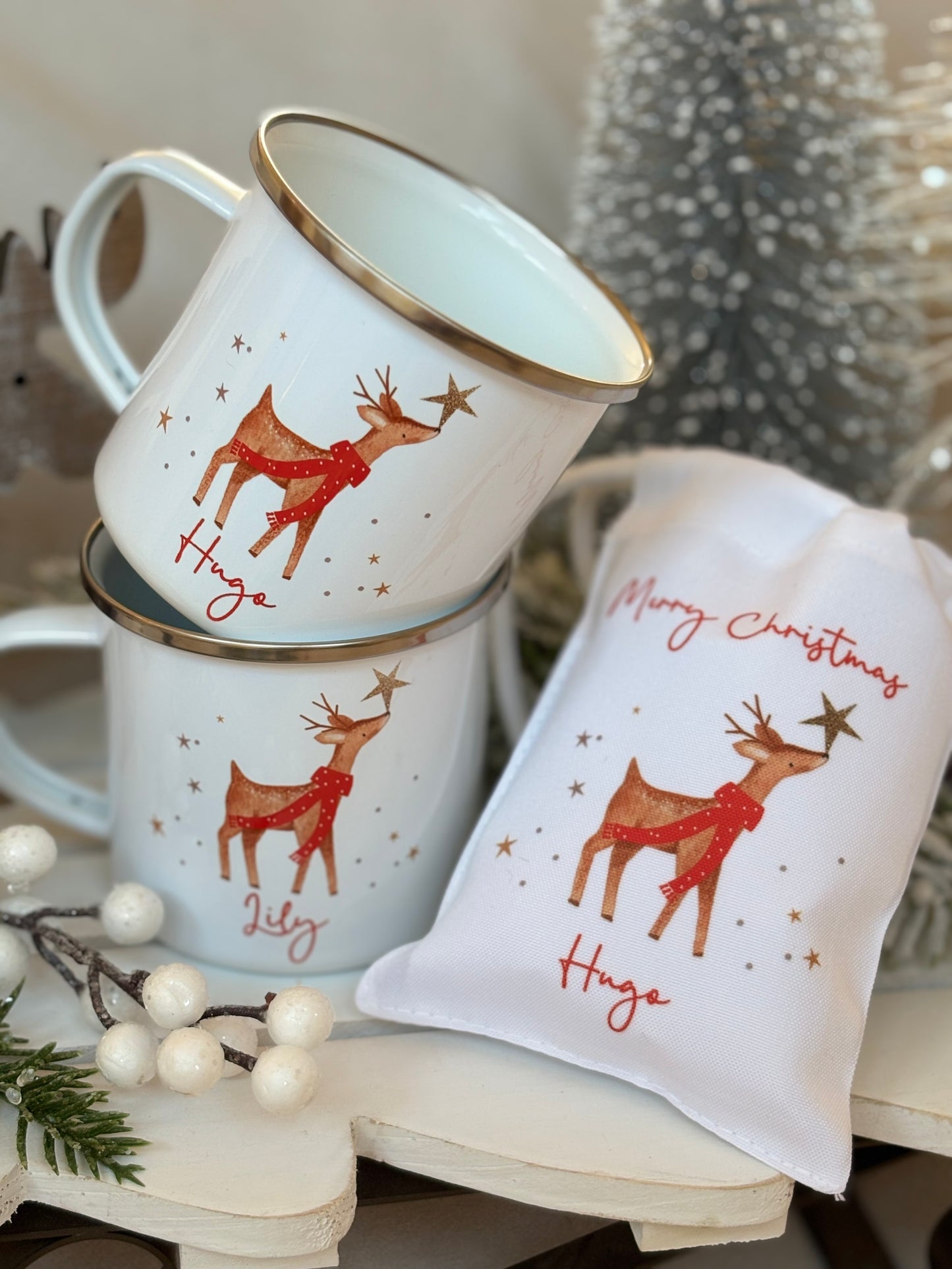 Personalised Reindeer Mug & Treat Bag