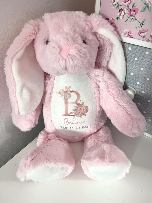 Personalised New Baby Girl Pink Bunny Teddy