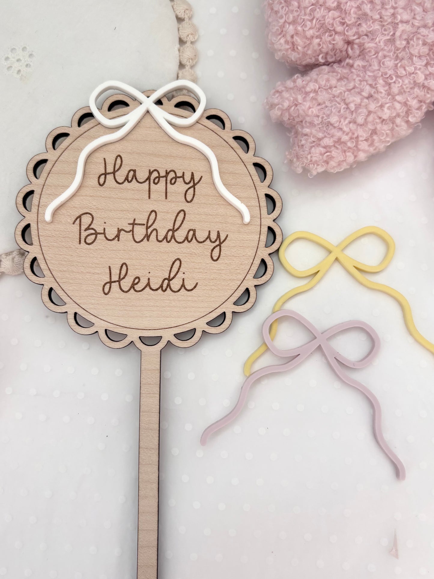 Personalised Wooden Cake Topper - Bow