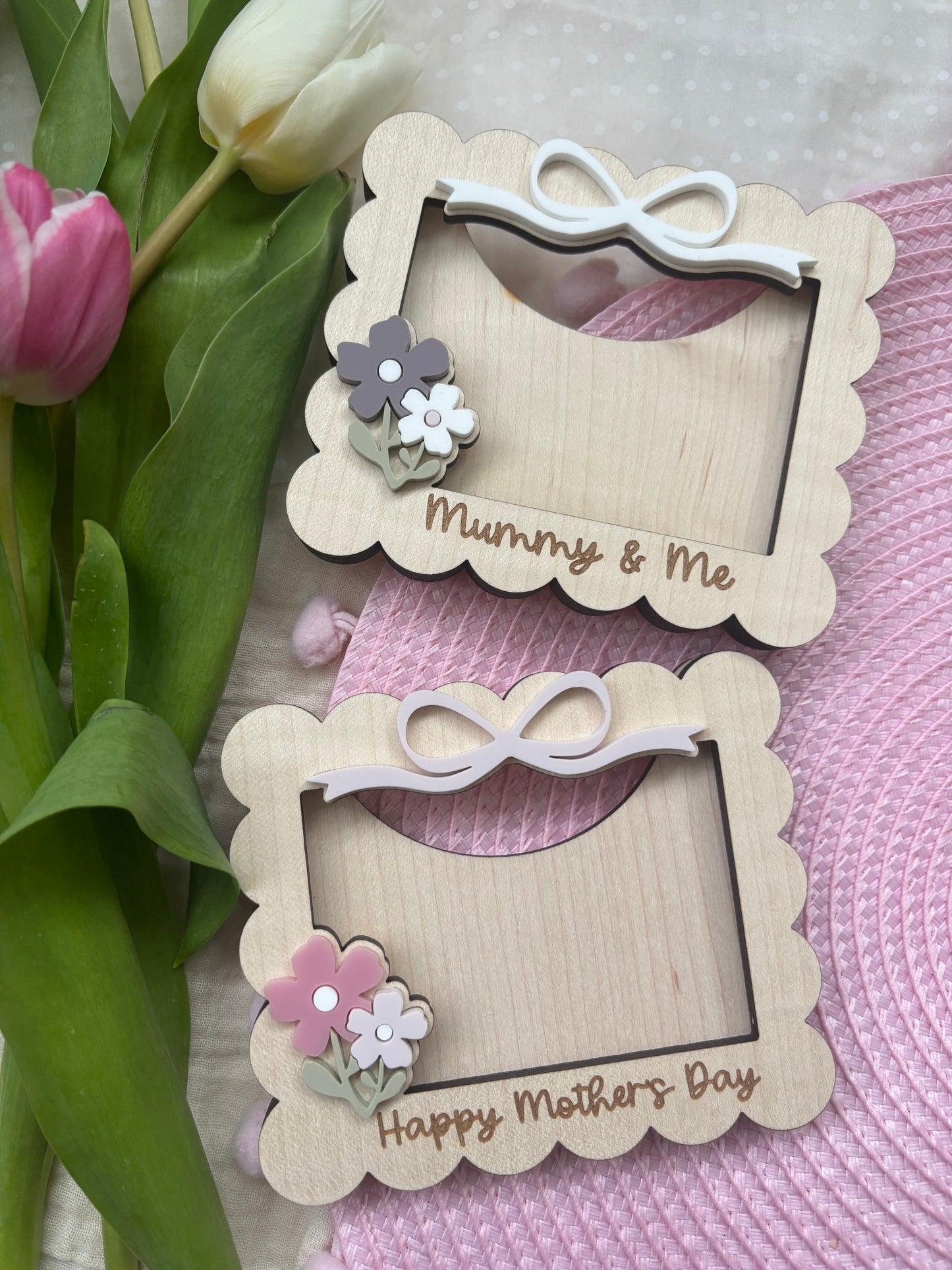 Mother's Day Fridge Magnet Frame Gift for Grandma, Gift for Mum, Mini Wooden Photo Frame with flowers