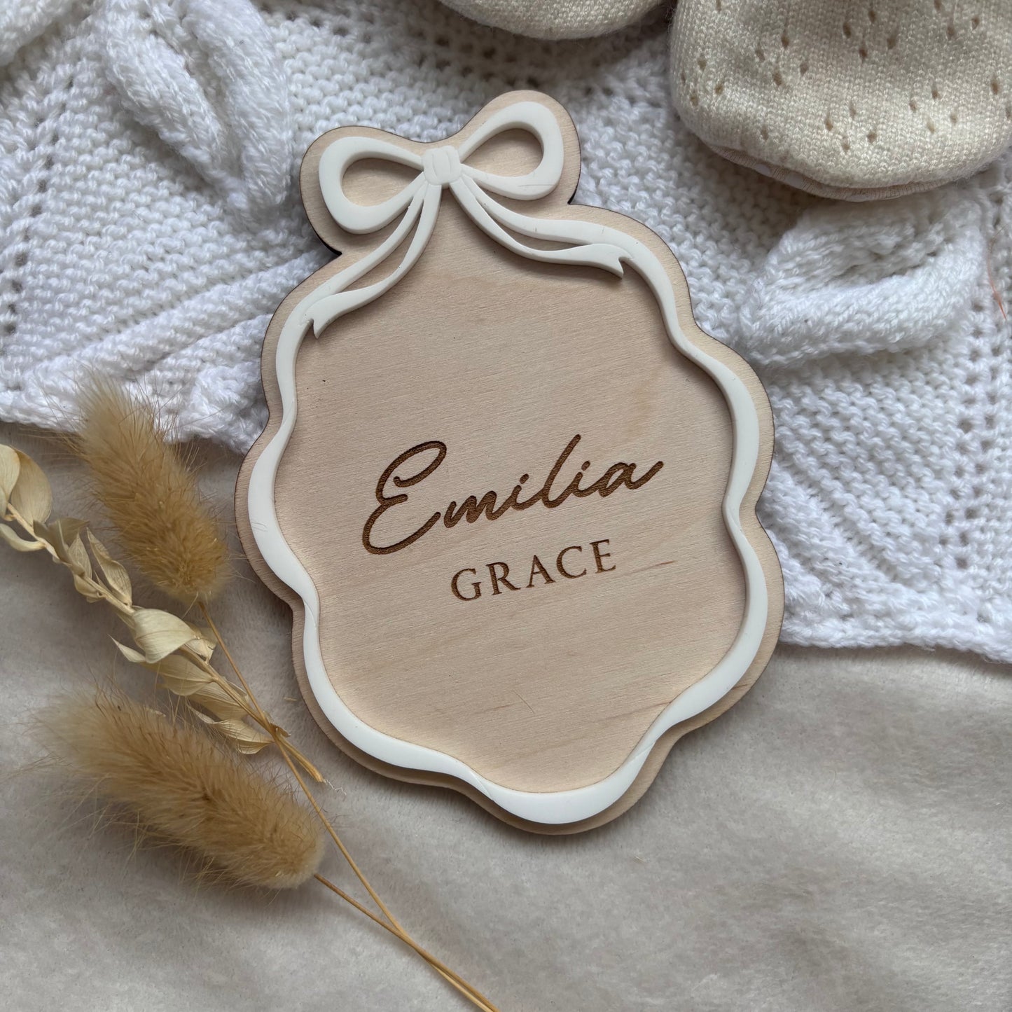 Personalised Ribbon Frame Baby Name Announcement Plaque