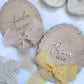 Personalised Wooden Birth Announcement Plaque with Chiffon Ribbon
