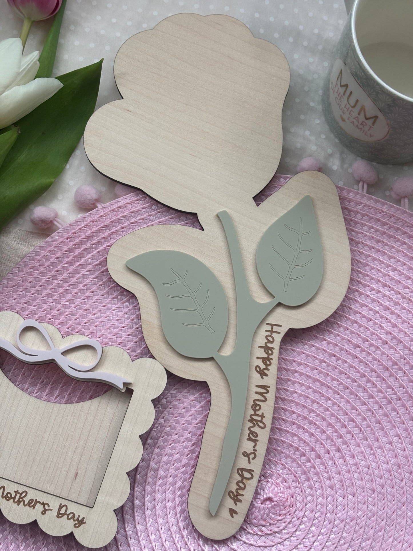 Mother's Day Flower Handprint Keepsake - First Mother’s Day Personalised Gift Plaque Wood and Acrylic